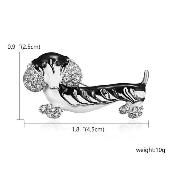 Dog Brooch Dachshund Weiner Enamel Rhinestone Pin Stylish Sparkle Hot Doxie Glam - Picture 3 of 3